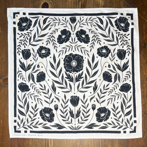 Black Poppy Tea Towel - Tea Towel - Kourtni Gunn Art