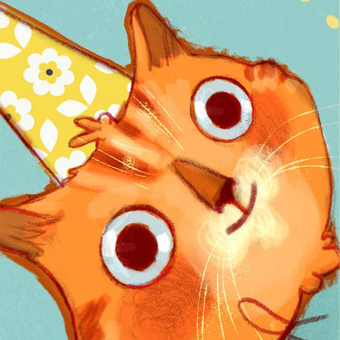 Chachacha Cat Party Hat Birthday Card - Greeting Card - Valérie Boivin Illustration