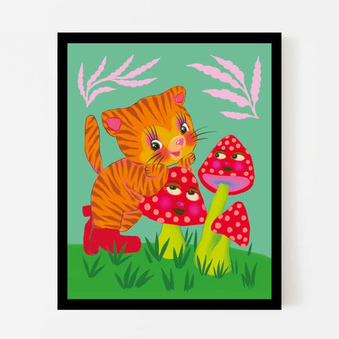 Champignons Cat Poster - Art Print - Paperole