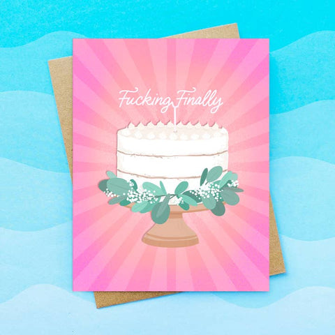 Fucking Finally Wedding Cake Card - Greeting Card - Top Hat and Monocle
