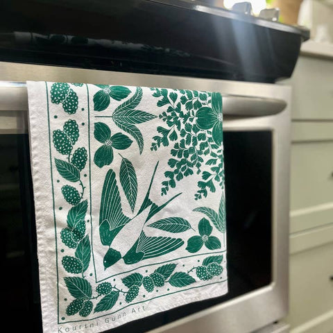 Green White Bird Tea Towel - Tea Towel - Kourtni Gunn Art