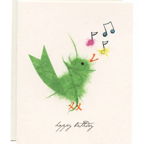 Happy Birthday Green Bird w/ Music Notes Card - Greeting Card - Flaunt Cards