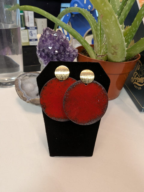 Large Round Red Handmade Earrings - Jewelry - Cartouche Design