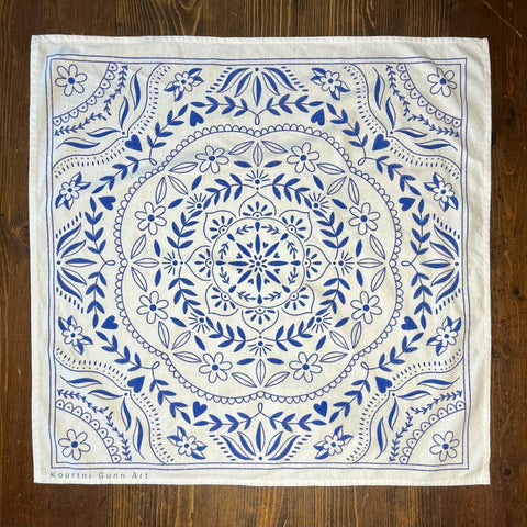 Mandala Blue and White Tea Towel - Tea Towel - Kourtni Gunn Art