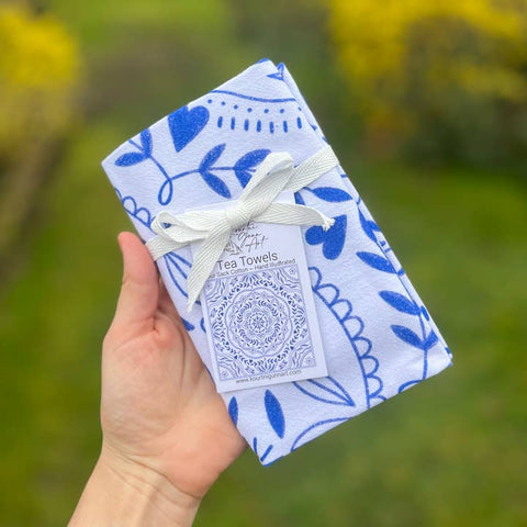 Mandala Blue and White Tea Towel - Tea Towel - Kourtni Gunn Art