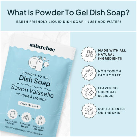 Plastic Free Dish Soap - Powder To Gel (Choose Scent) - Cleaner - Nature Bee