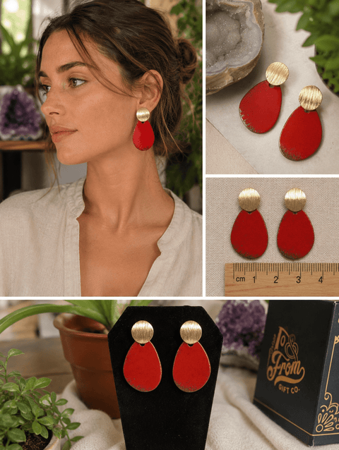 Red Pebble Shape Handmade Earrings - Jewelry - Cartouche Design