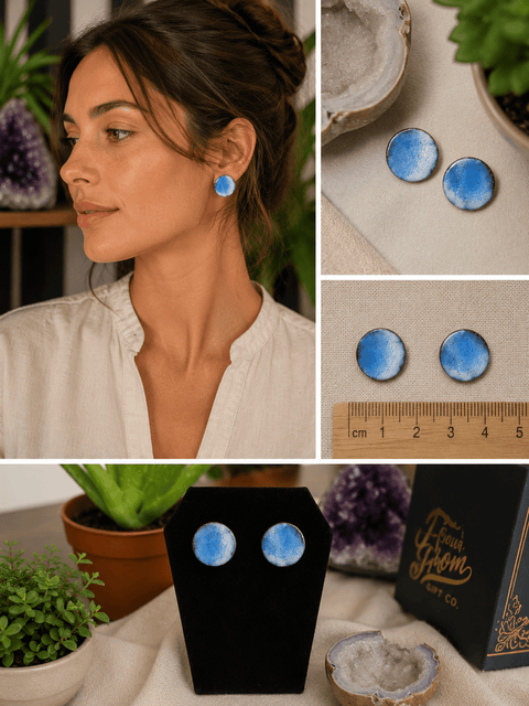 Small Round Blue/White Handmade Earrings - Jewelry - Cartouche Design