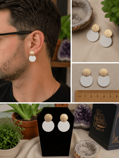 Small Round White Handmade Earrings - Jewelry - Cartouche Design