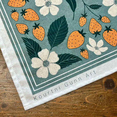 Strawberry Flower Blossom Tea Towel - Tea Towel - Kourtni Gunn Art
