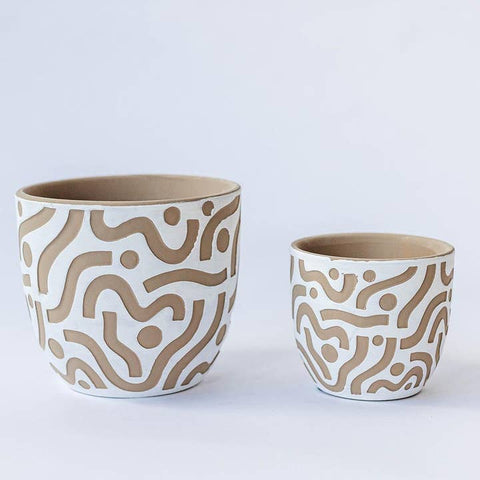 Terracotta Pot with Aztec Inspired Design - Planter - The Local Boom Gift Shop
