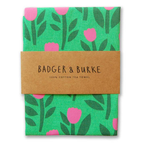 Tulip Green Tea Towel - Tea Towel - Badger & Burke