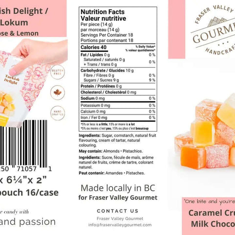 Turkish Delight (Lokum) - Rose & Lemon Flavour - Candy - Fraser Valley Gourmet