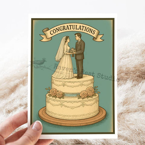 Vintage Congratulations Wedding Card - Greeting Card - Raven's Rest Studio