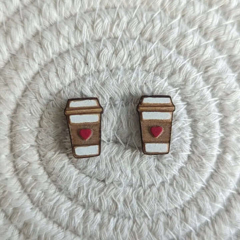 Whimsical Wood - Coffee Lover Stud Earrings - Jewelry - Whimsical Wood