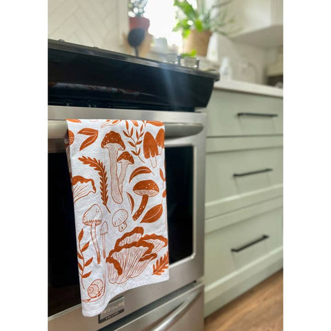 White Brown Mushroom Tea Towel - Tea Towel - Kourtni Gunn Art